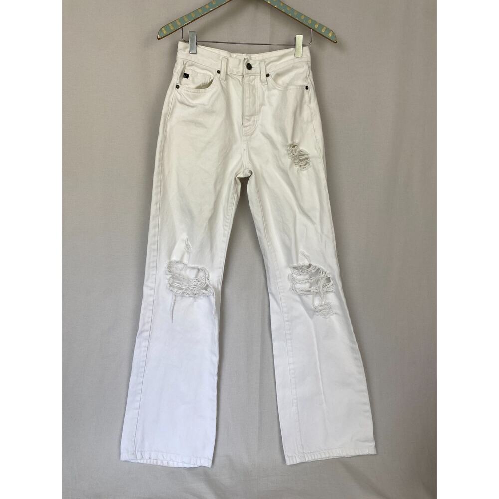 KanCan Jeans Womens 1/24 White High Rise 90s Flare Button Fly Distressed 26x33